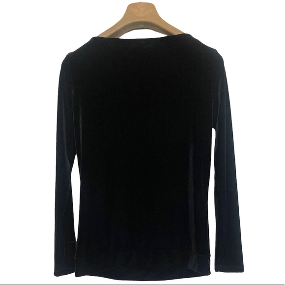 SM•JOE FRESH•NWT•BLACK CRUSHED VELVET LONG SLEEVE BLOUSE W COWL NECK• - Picture 2 of 5